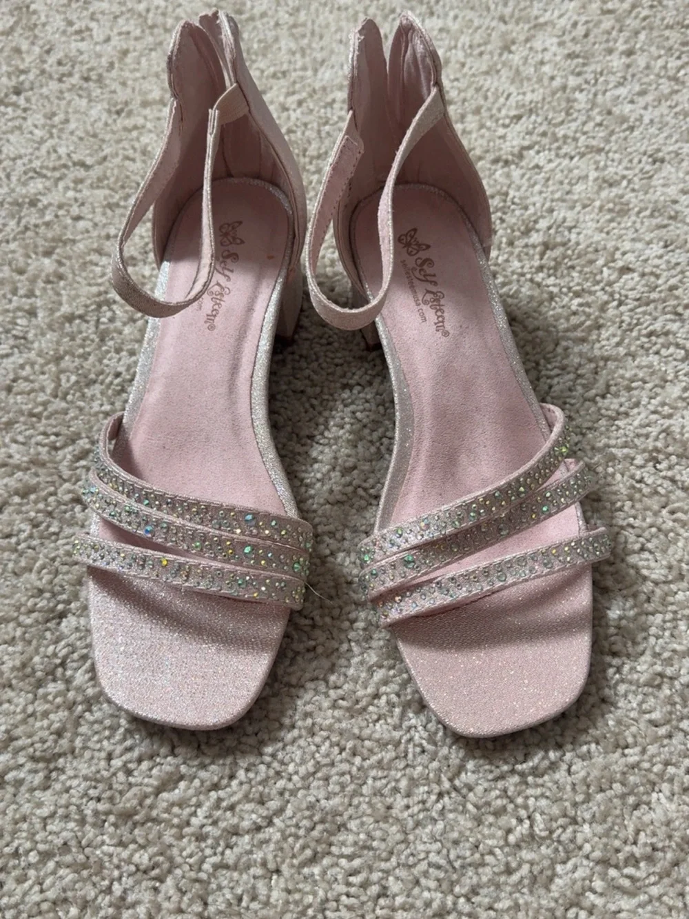 Sparkle Pink Strappy Block Heel Sandals